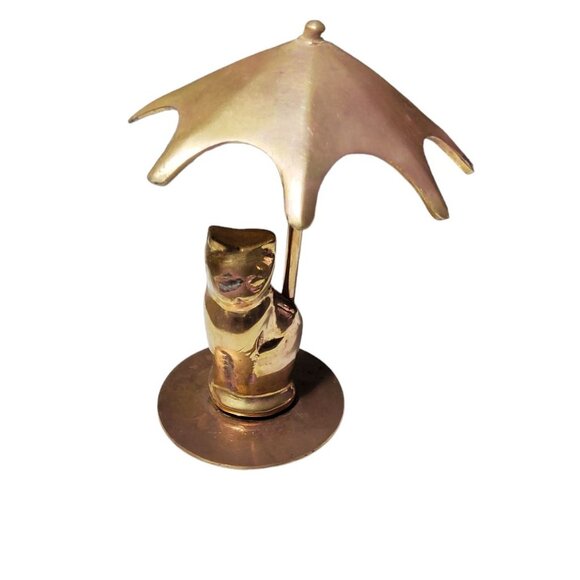 Vintage Brass Cat with Umbrella figurine, Cira 70s / 80s - Picture 1 of 4